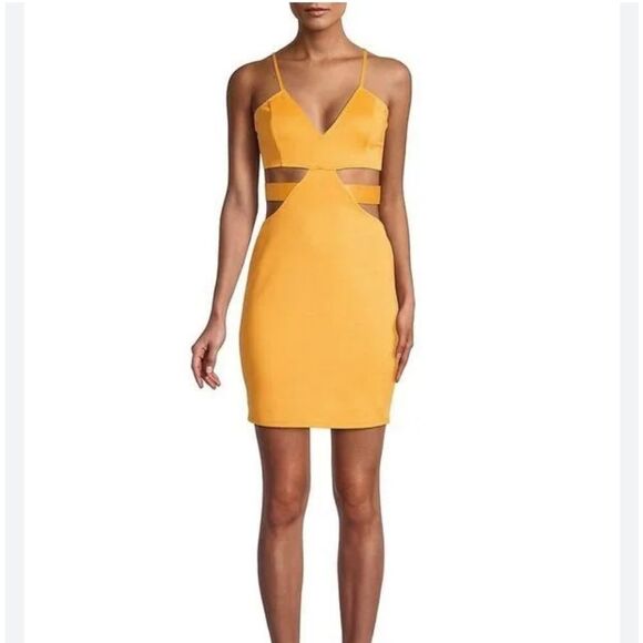 NWT Bebe Cutout Bodycon Dress In Amber Yellow - Picture 5 of 12
